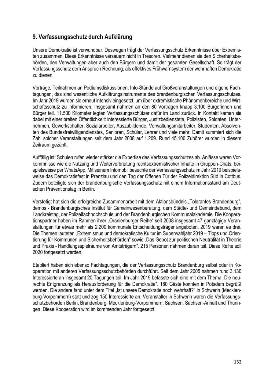 Seite 132 des Verfassungsschutzbericht 2019 Brandenburg