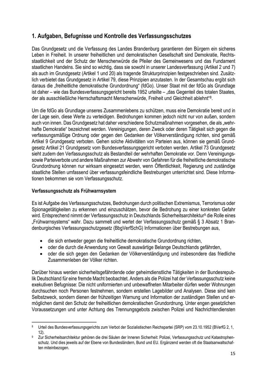 Seite 15 des Verfassungsschutzbericht 2019 Brandenburg