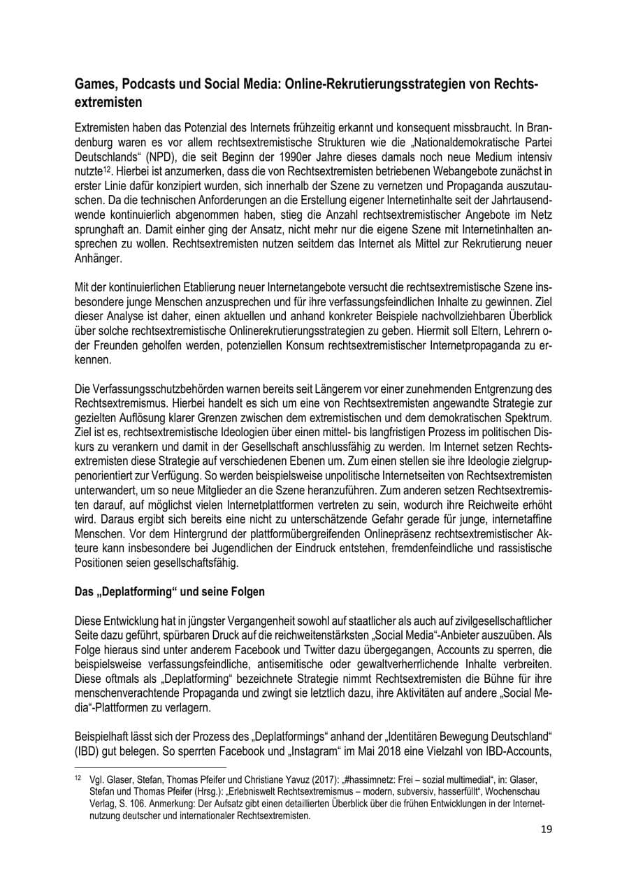 Seite 19 des Verfassungsschutzbericht 2019 Brandenburg