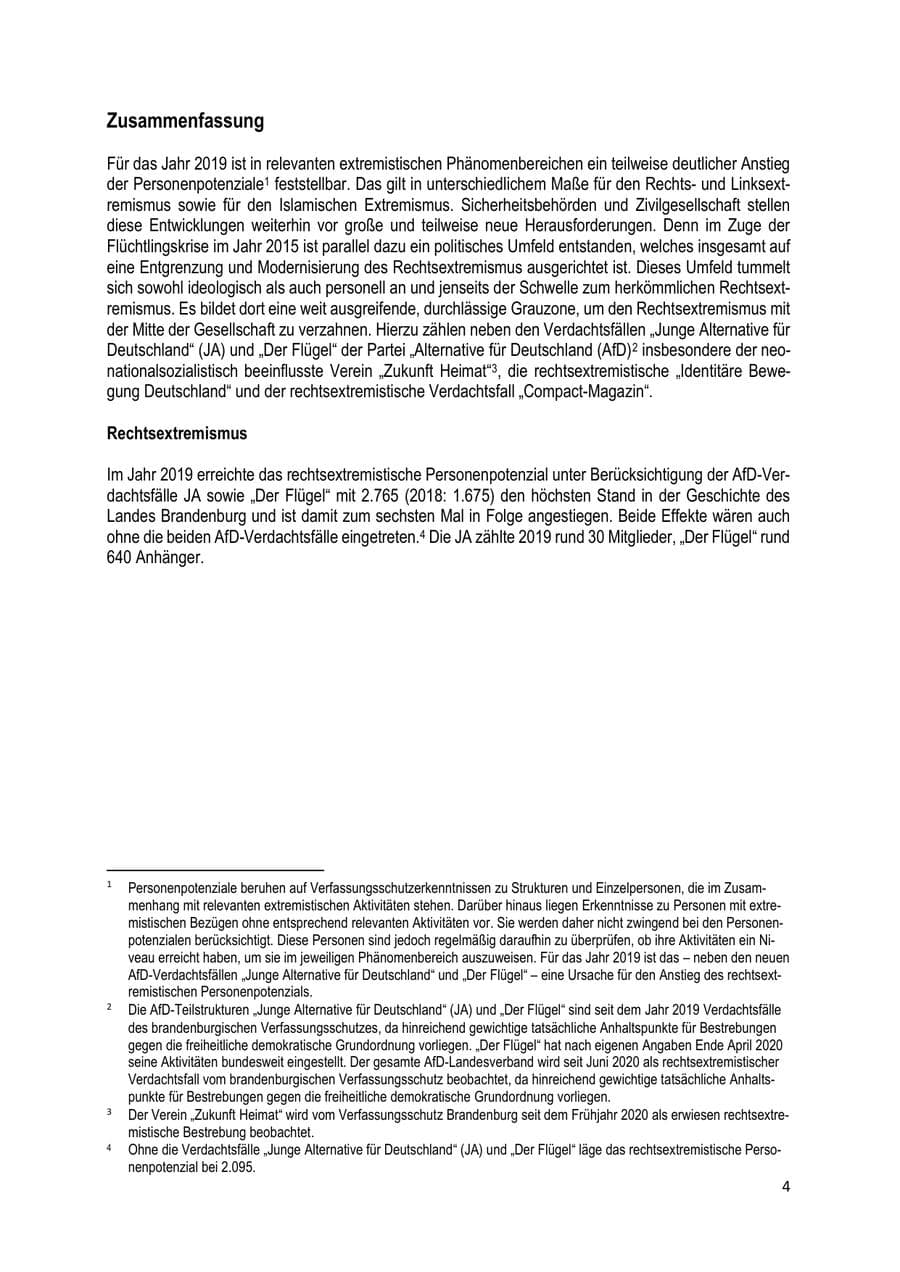 Seite 4 des Verfassungsschutzbericht 2019 Brandenburg
