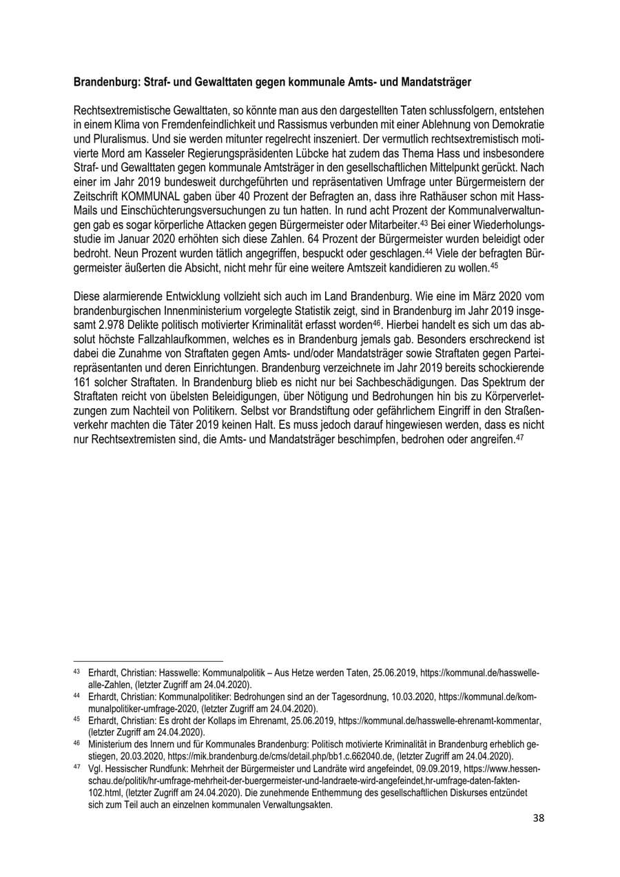 Seite 38 des Verfassungsschutzbericht 2019 Brandenburg