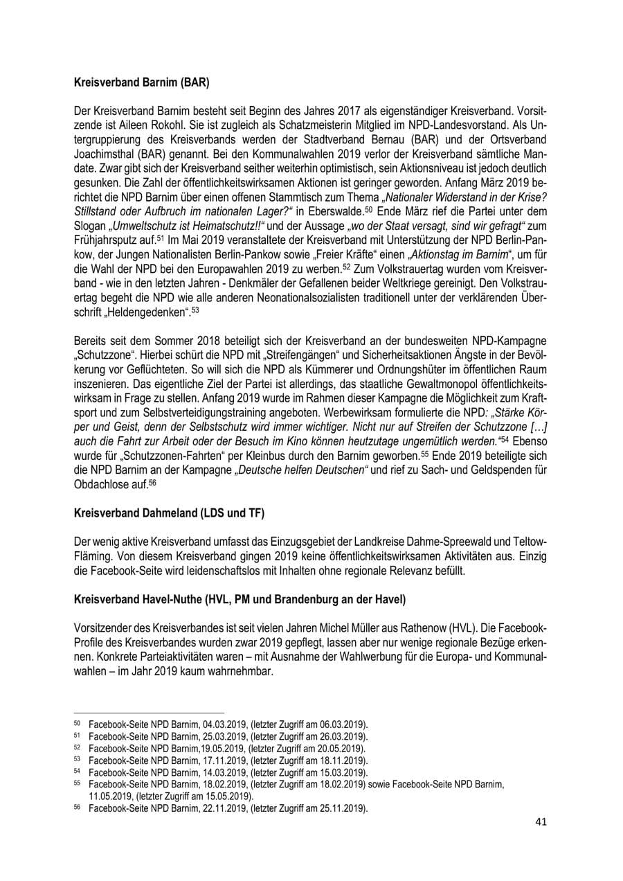 Seite 41 des Verfassungsschutzbericht 2019 Brandenburg