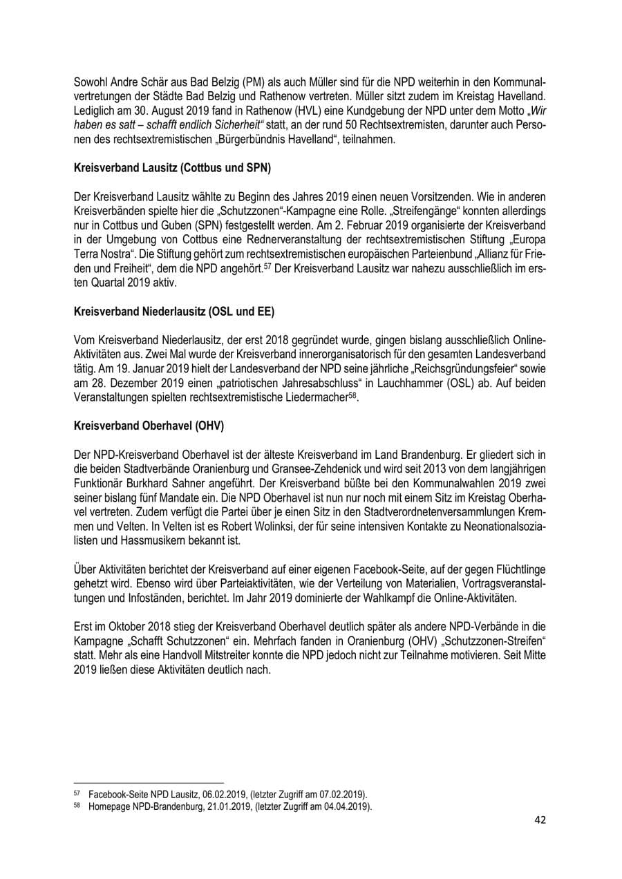Seite 42 des Verfassungsschutzbericht 2019 Brandenburg