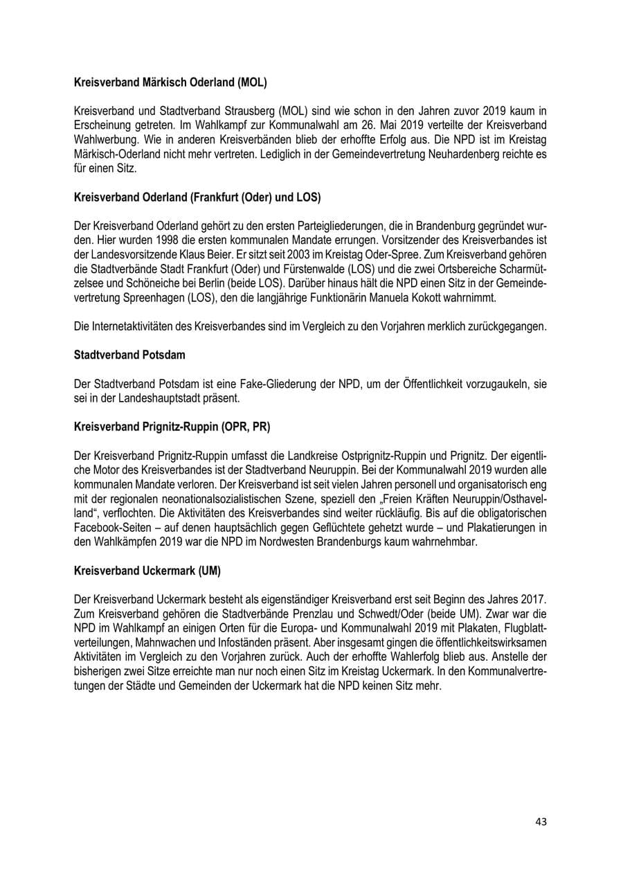 Seite 43 des Verfassungsschutzbericht 2019 Brandenburg