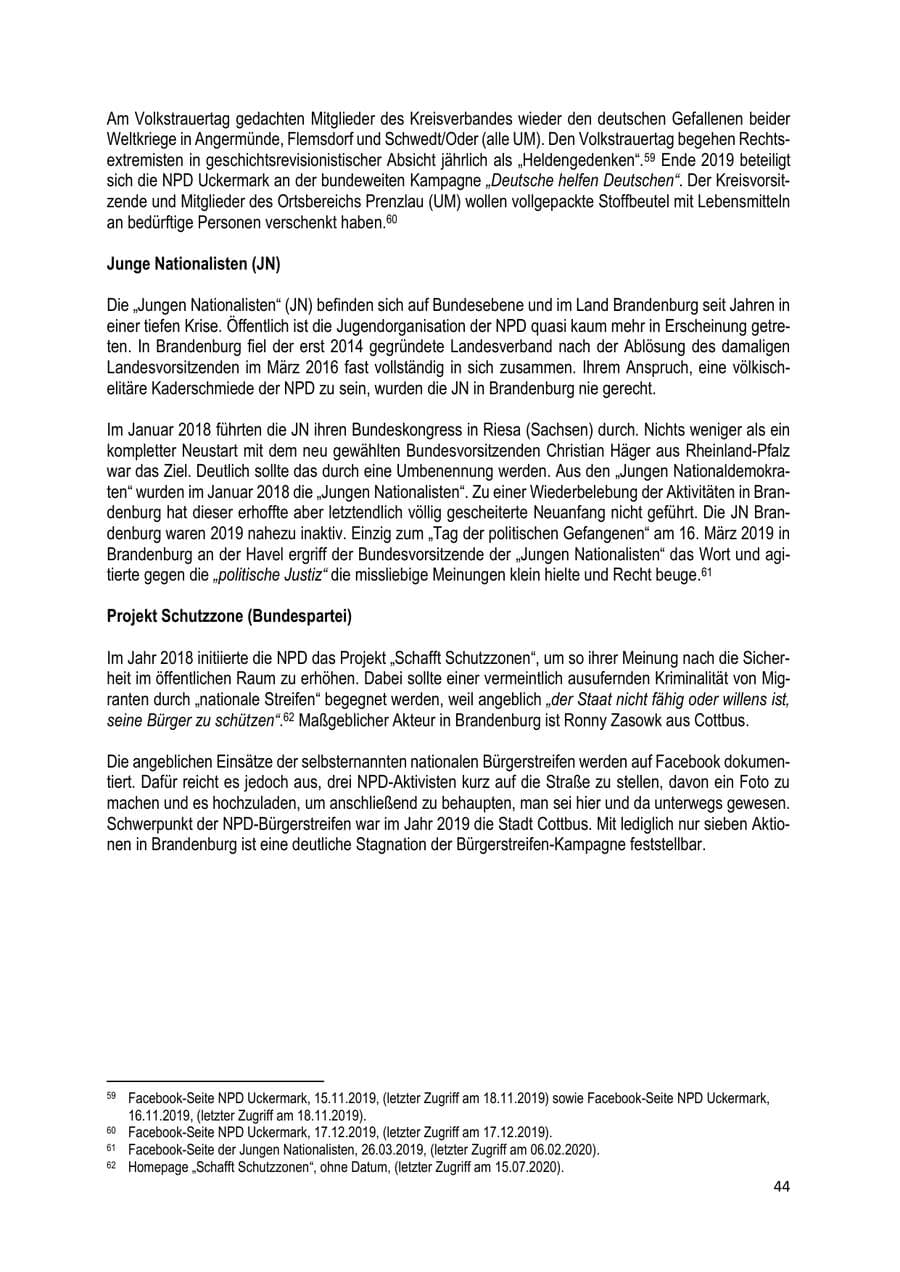 Seite 44 des Verfassungsschutzbericht 2019 Brandenburg
