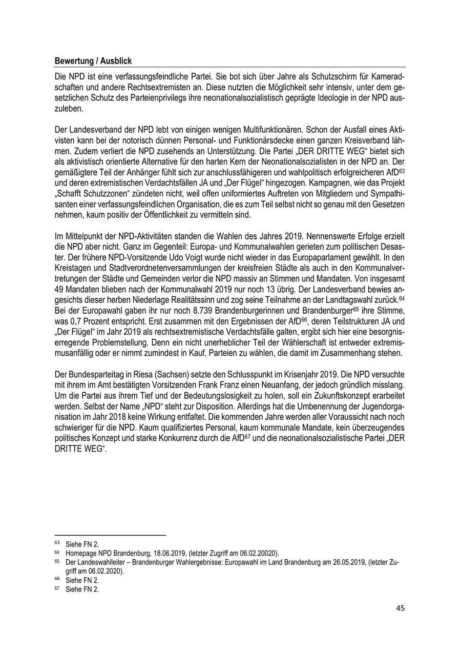 Seite 45 des Verfassungsschutzbericht 2019 Brandenburg