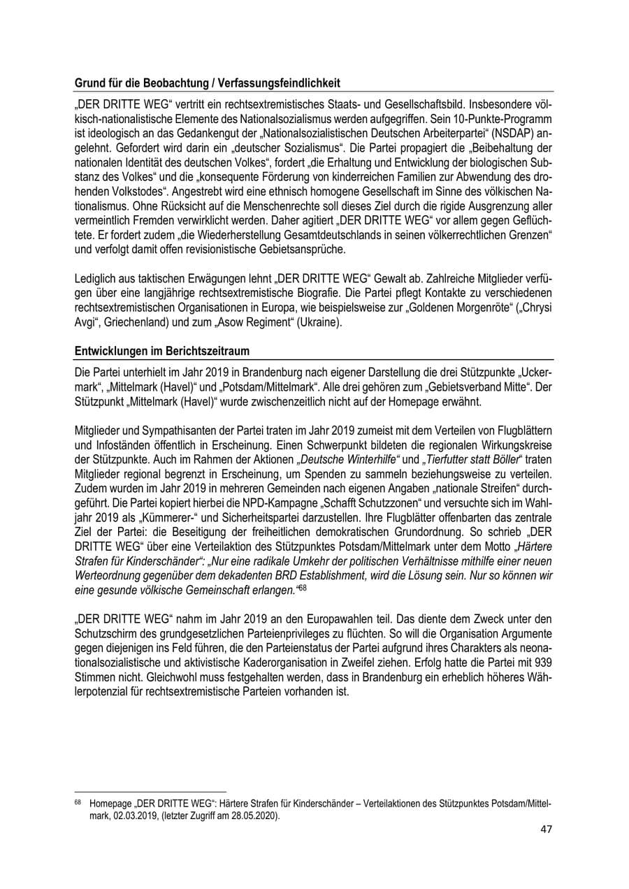 Seite 47 des Verfassungsschutzbericht 2019 Brandenburg