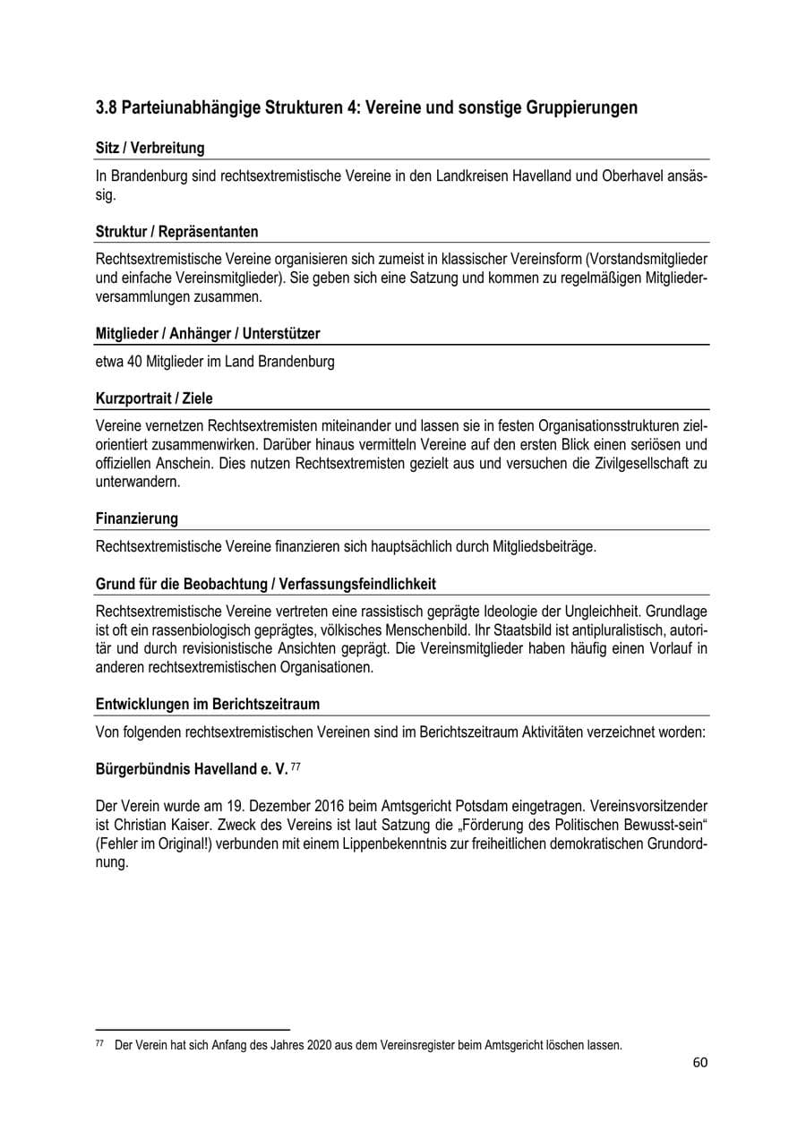 Seite 60 des Verfassungsschutzbericht 2019 Brandenburg