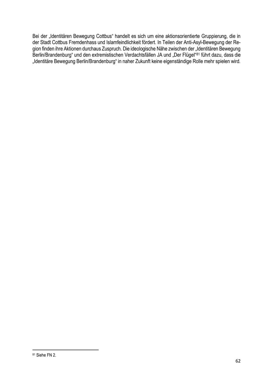 Seite 62 des Verfassungsschutzbericht 2019 Brandenburg