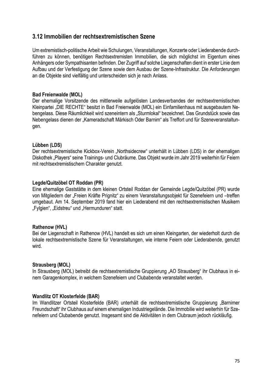 Seite 75 des Verfassungsschutzbericht 2019 Brandenburg