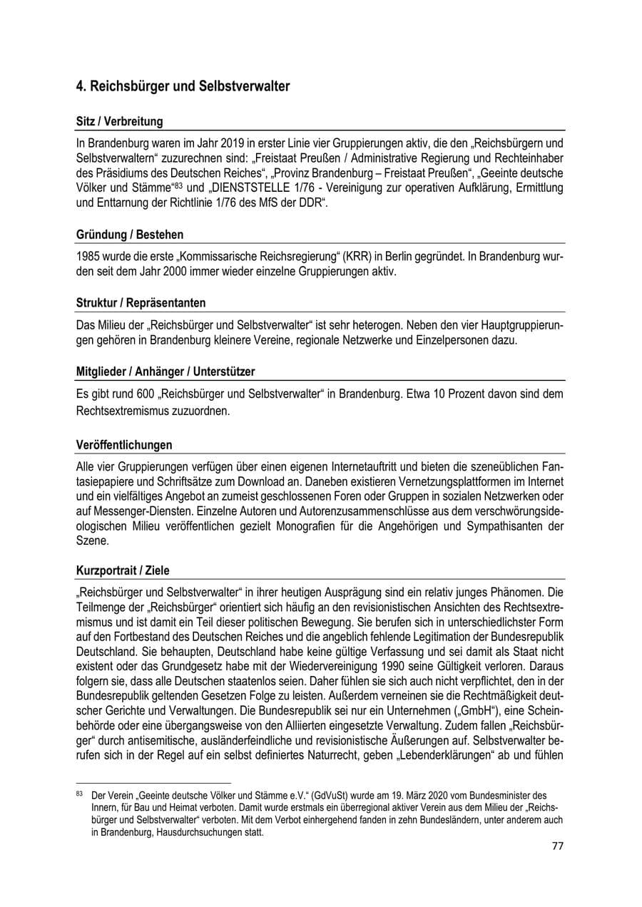 Seite 77 des Verfassungsschutzbericht 2019 Brandenburg