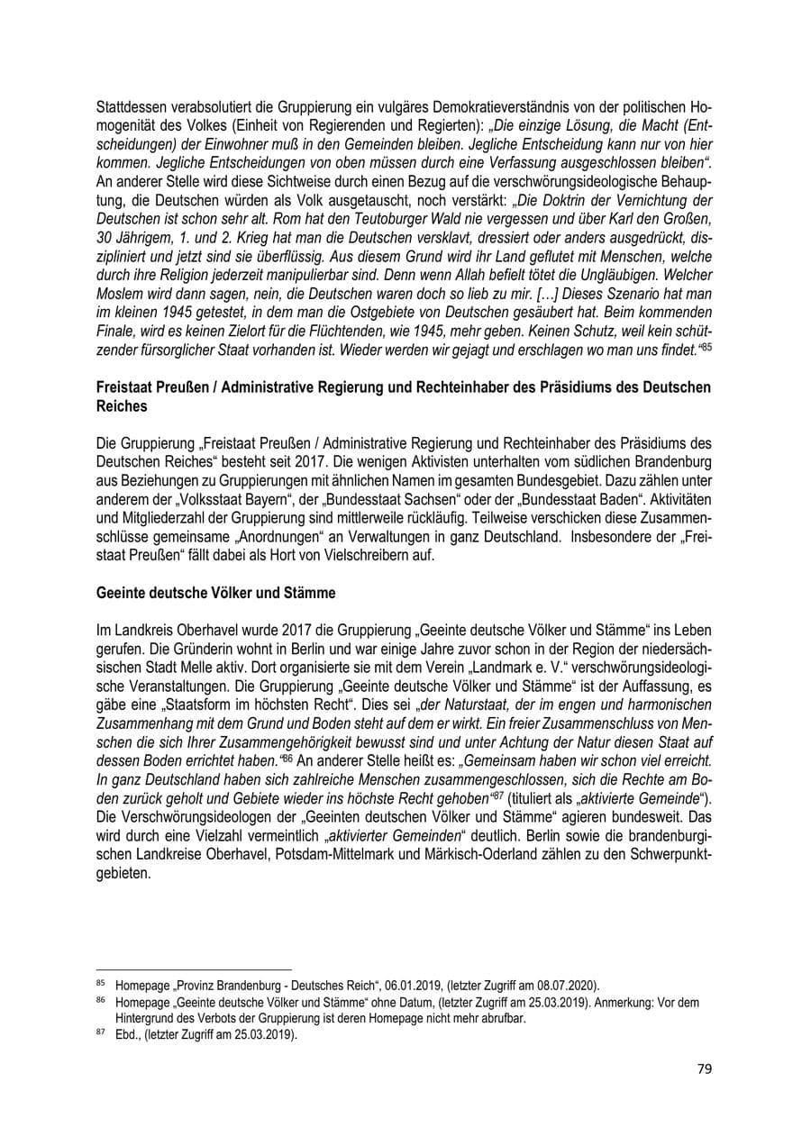 Seite 79 des Verfassungsschutzbericht 2019 Brandenburg