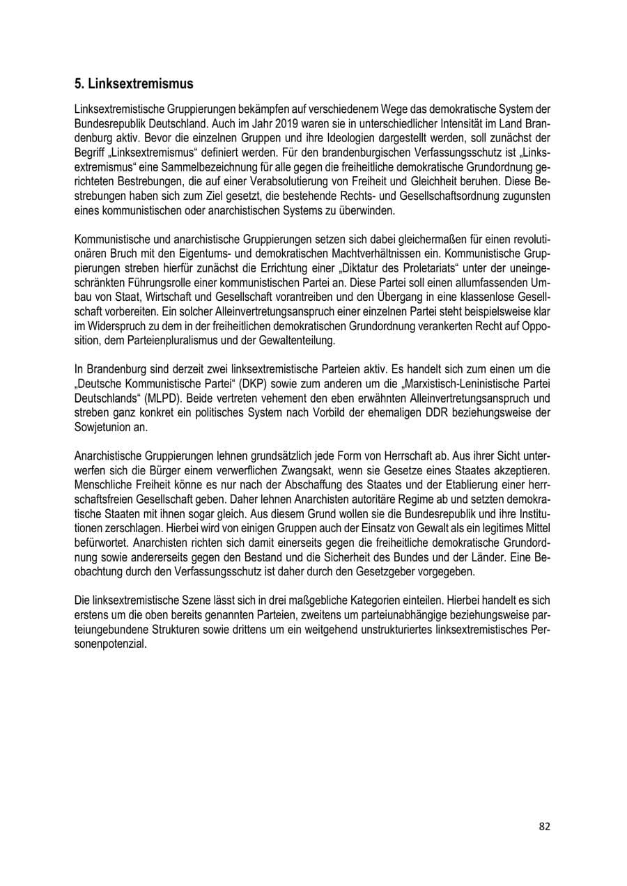 Seite 82 des Verfassungsschutzbericht 2019 Brandenburg