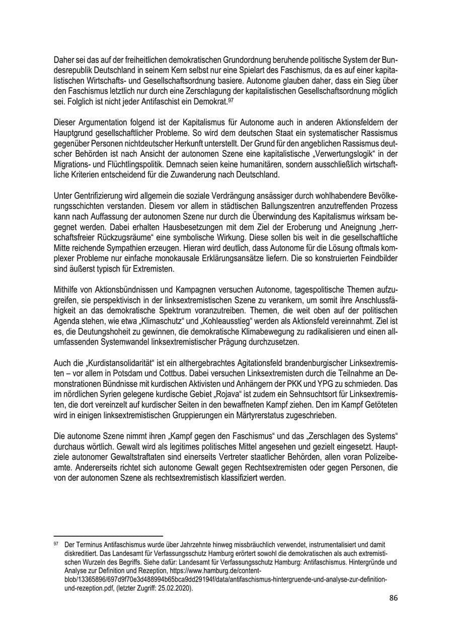 Seite 86 des Verfassungsschutzbericht 2019 Brandenburg