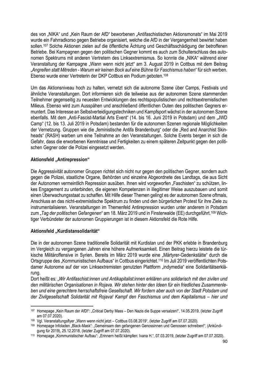 Seite 90 des Verfassungsschutzbericht 2019 Brandenburg