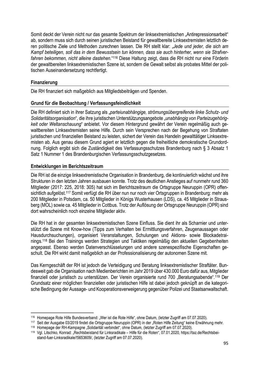 Seite 95 des Verfassungsschutzbericht 2019 Brandenburg