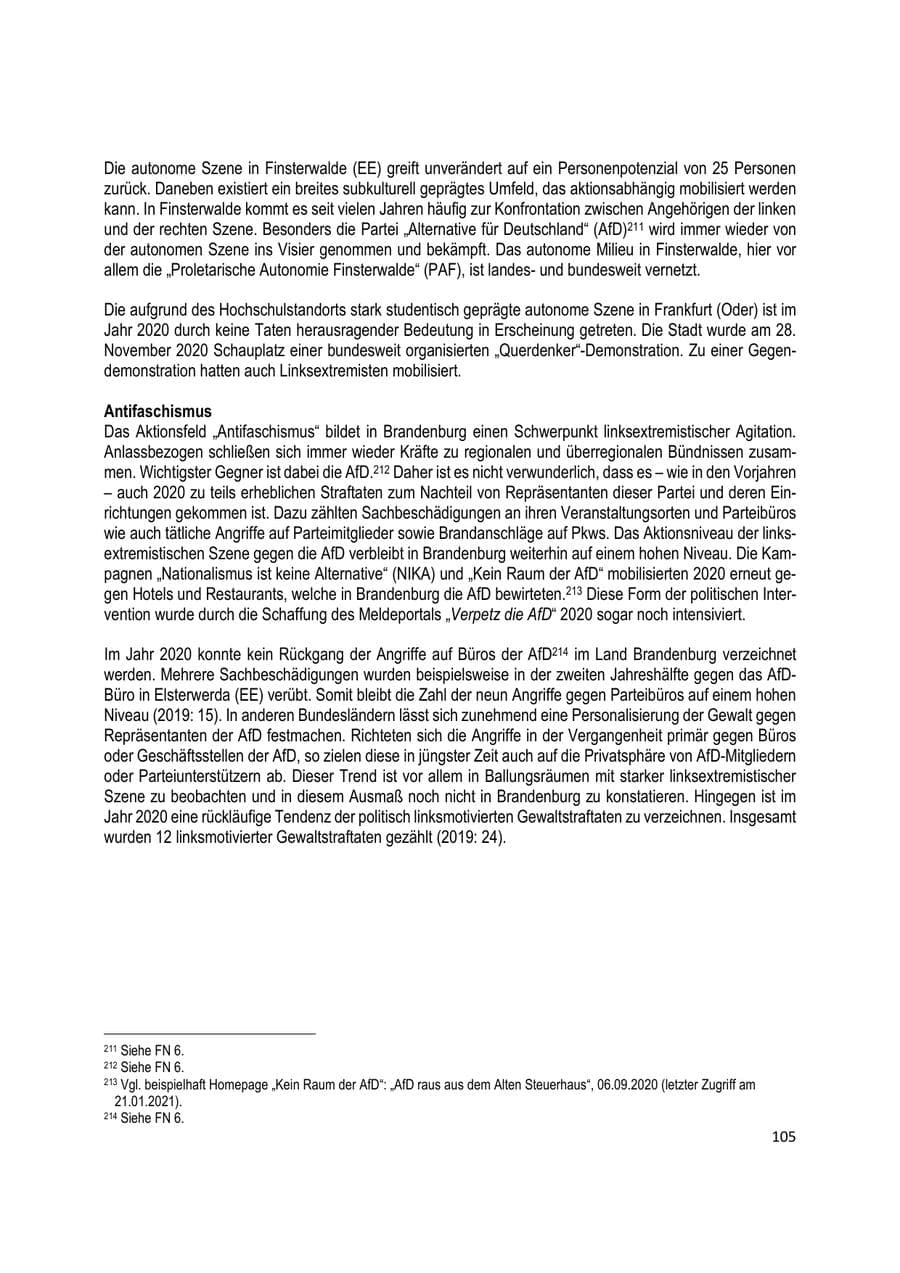 Seite 105 des Verfassungsschutzbericht 2020 Brandenburg