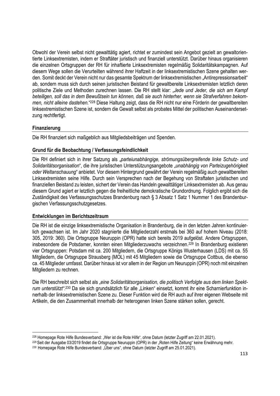 Seite 113 des Verfassungsschutzbericht 2020 Brandenburg