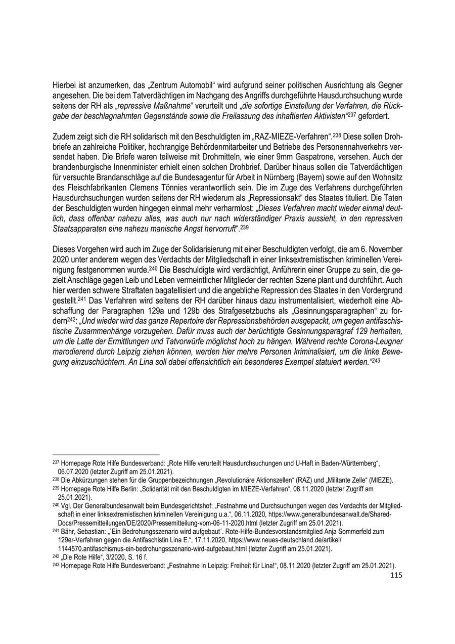 Seite 115 des Verfassungsschutzbericht 2020 Brandenburg