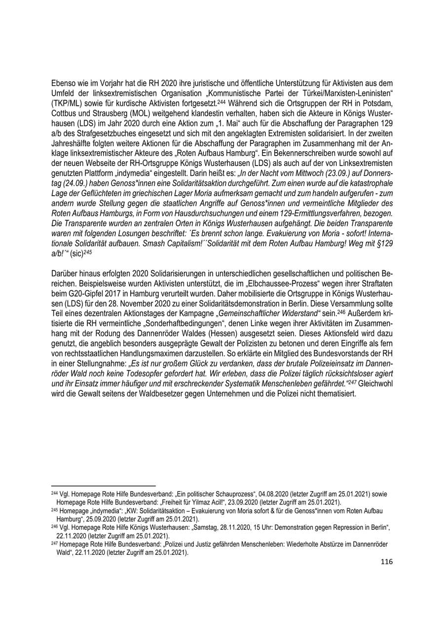 Seite 116 des Verfassungsschutzbericht 2020 Brandenburg