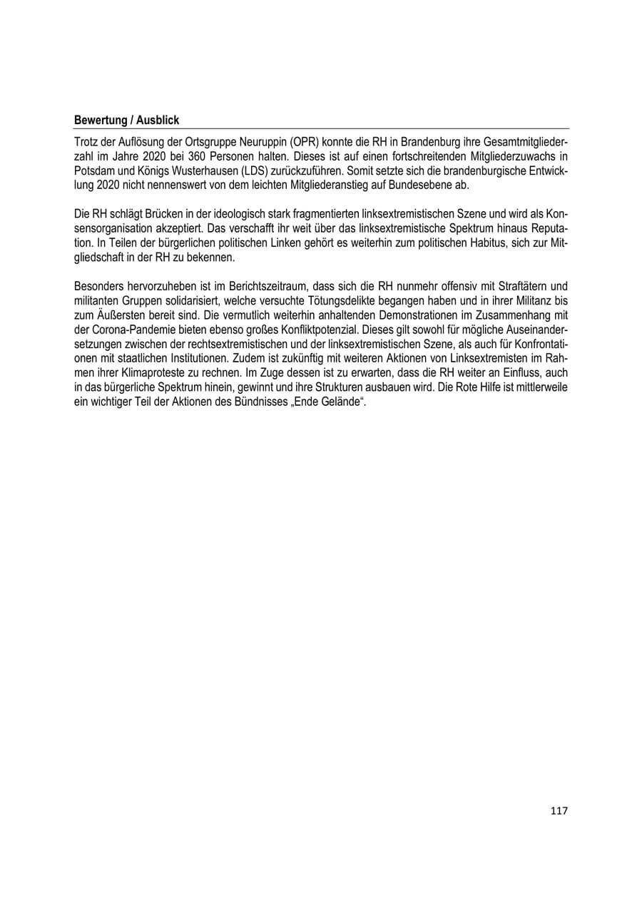 Seite 117 des Verfassungsschutzbericht 2020 Brandenburg