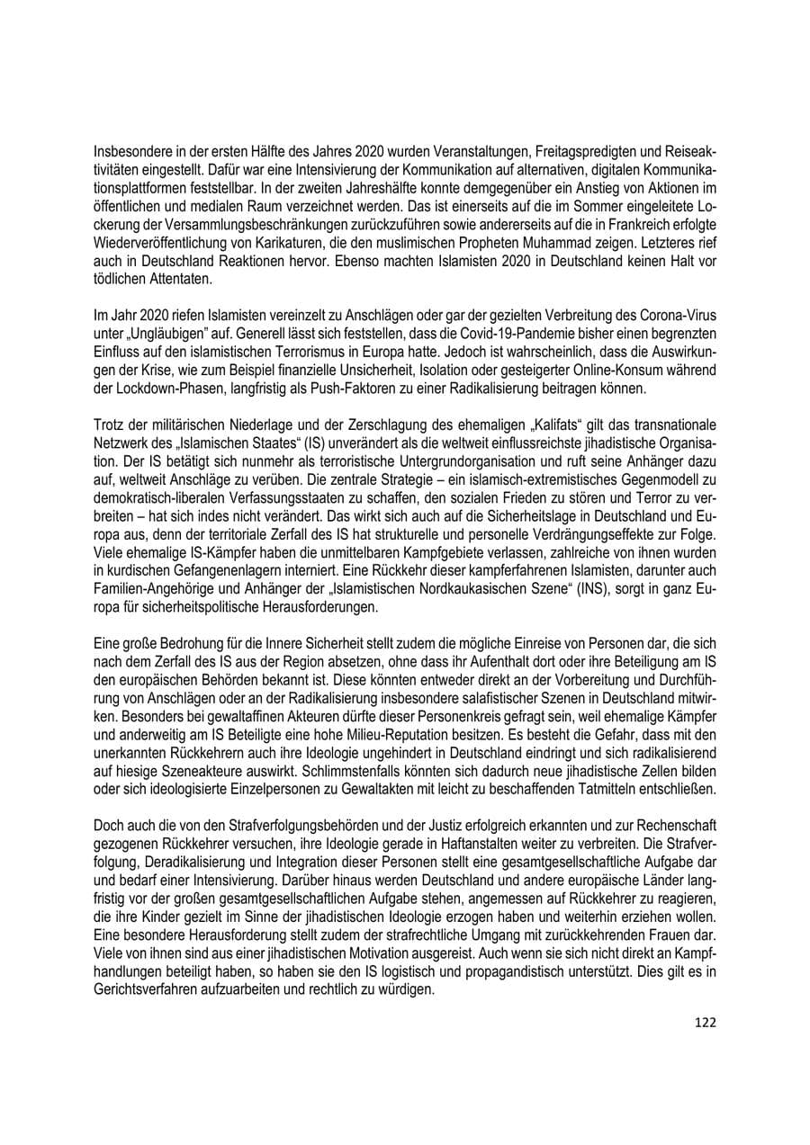 Seite 122 des Verfassungsschutzbericht 2020 Brandenburg