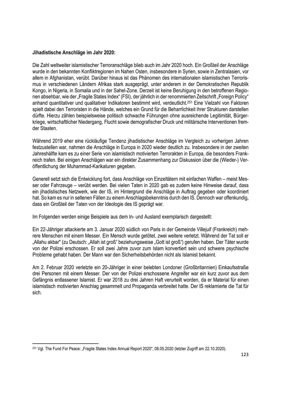 Seite 123 des Verfassungsschutzbericht 2020 Brandenburg