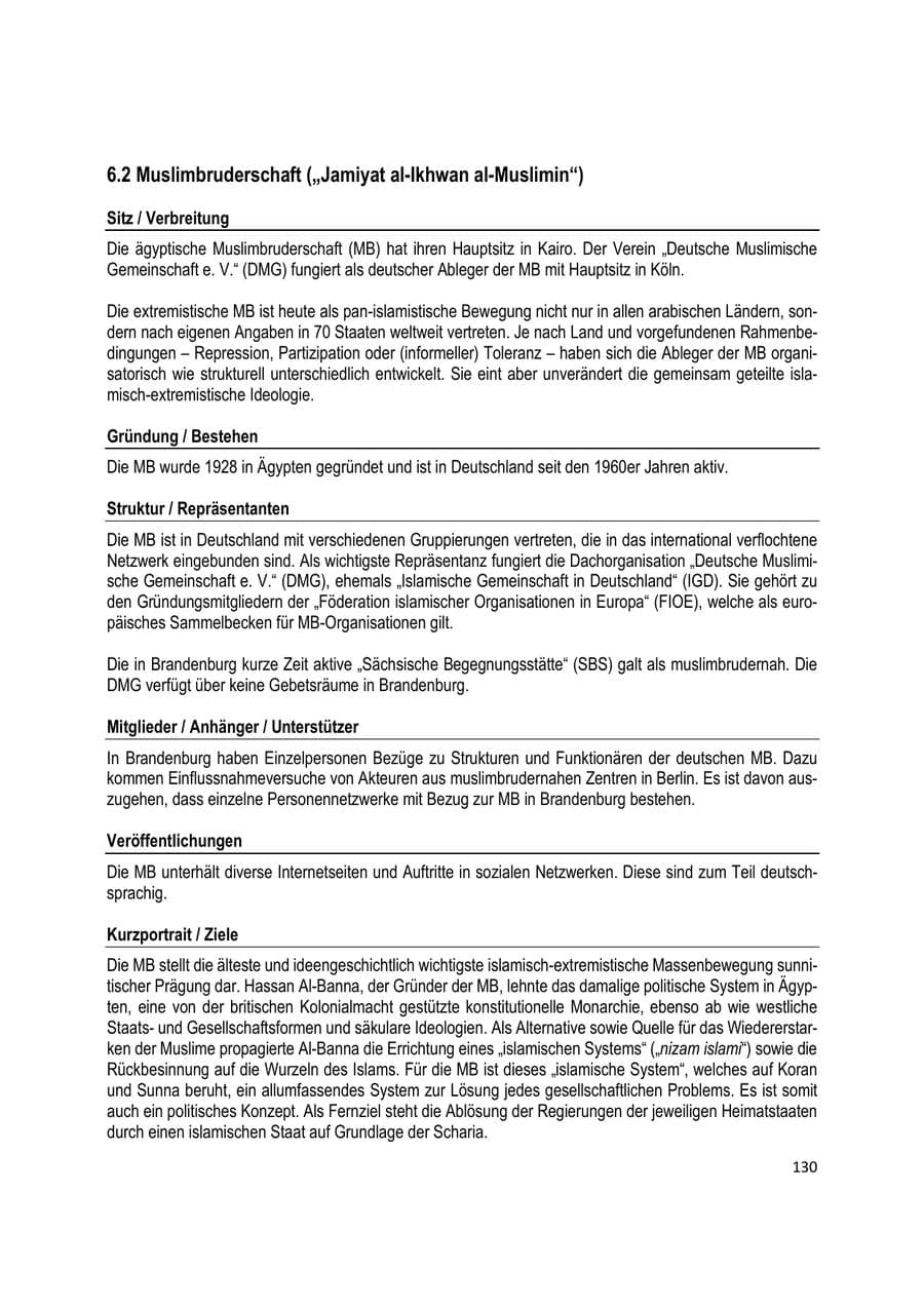 Seite 130 des Verfassungsschutzbericht 2020 Brandenburg