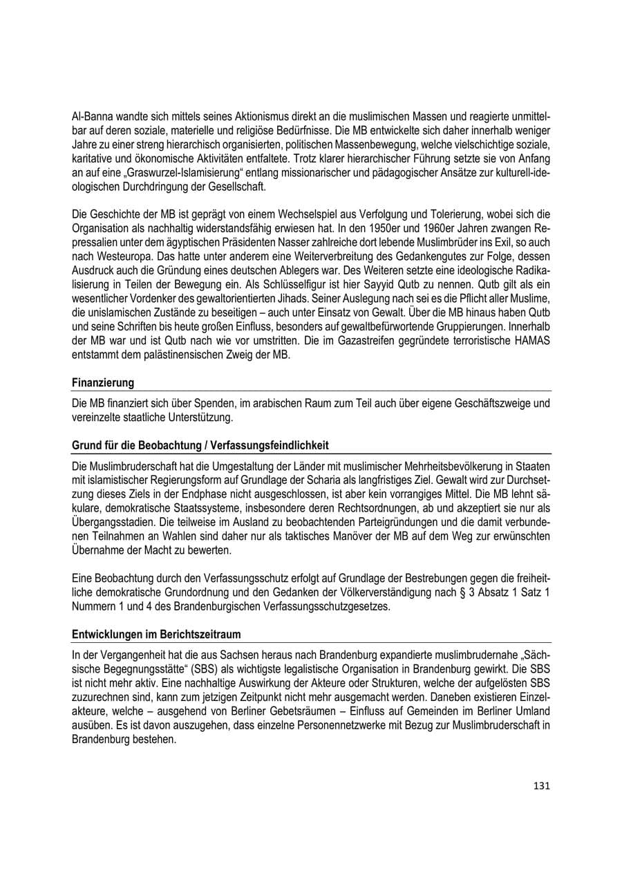 Seite 131 des Verfassungsschutzbericht 2020 Brandenburg