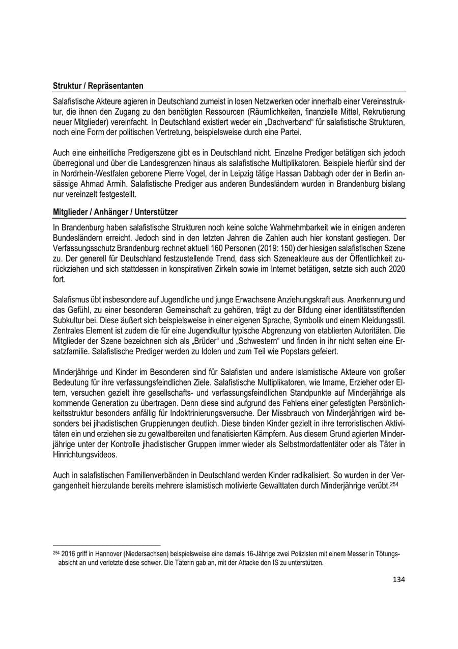 Seite 134 des Verfassungsschutzbericht 2020 Brandenburg