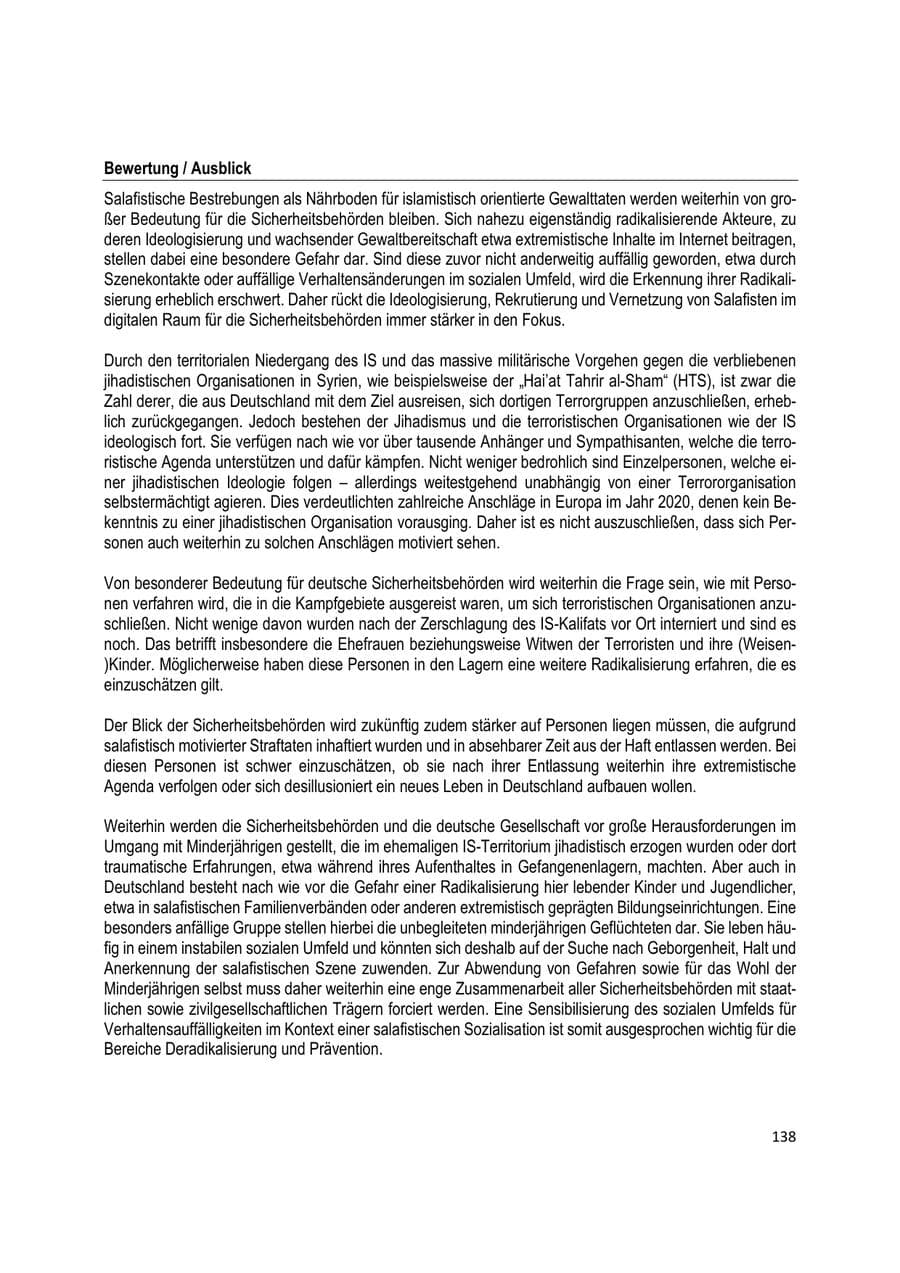 Seite 138 des Verfassungsschutzbericht 2020 Brandenburg