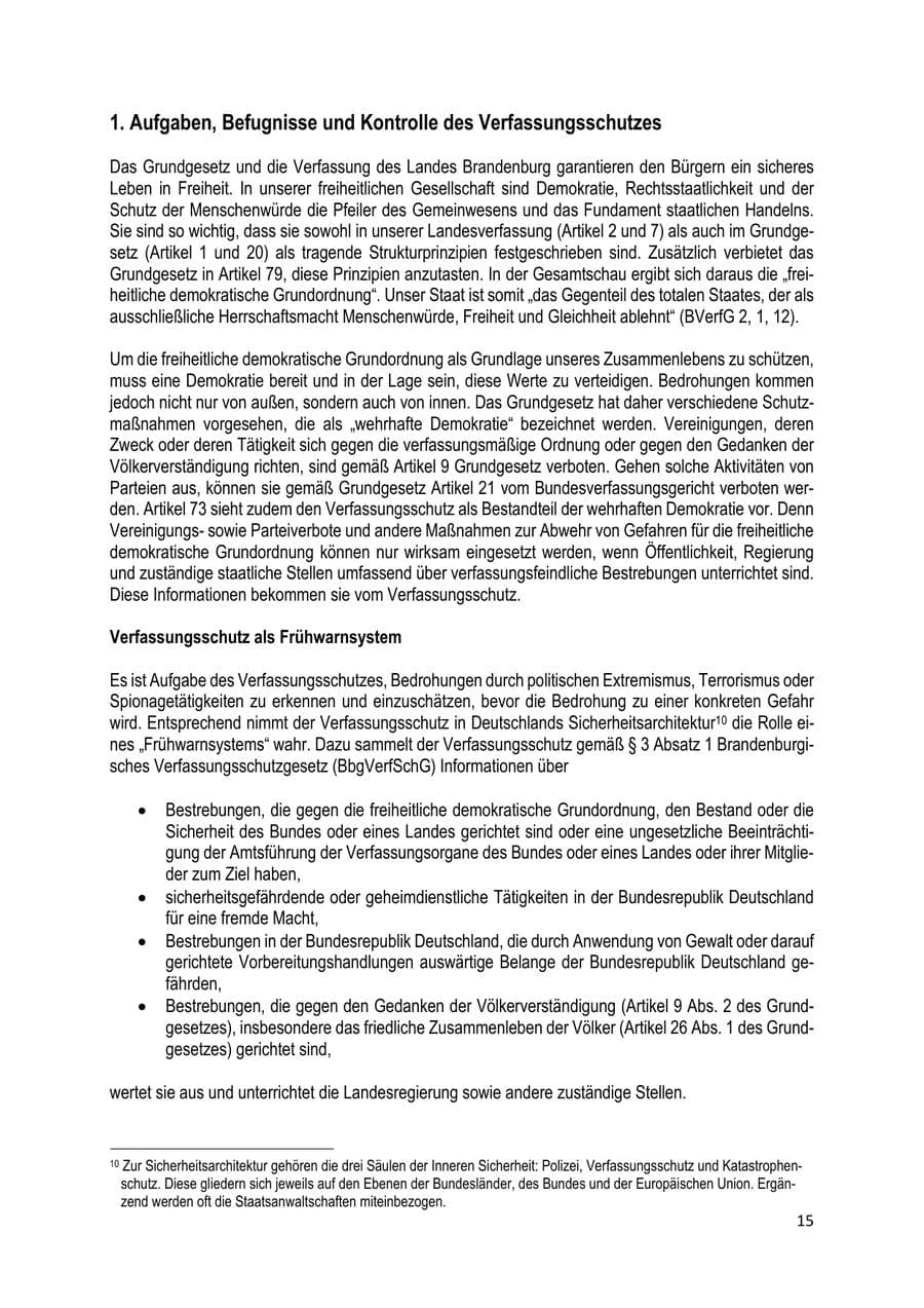 Seite 15 des Verfassungsschutzbericht 2020 Brandenburg