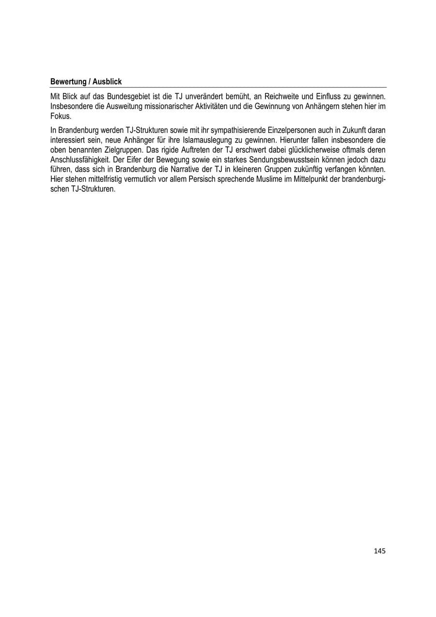 Seite 145 des Verfassungsschutzbericht 2020 Brandenburg