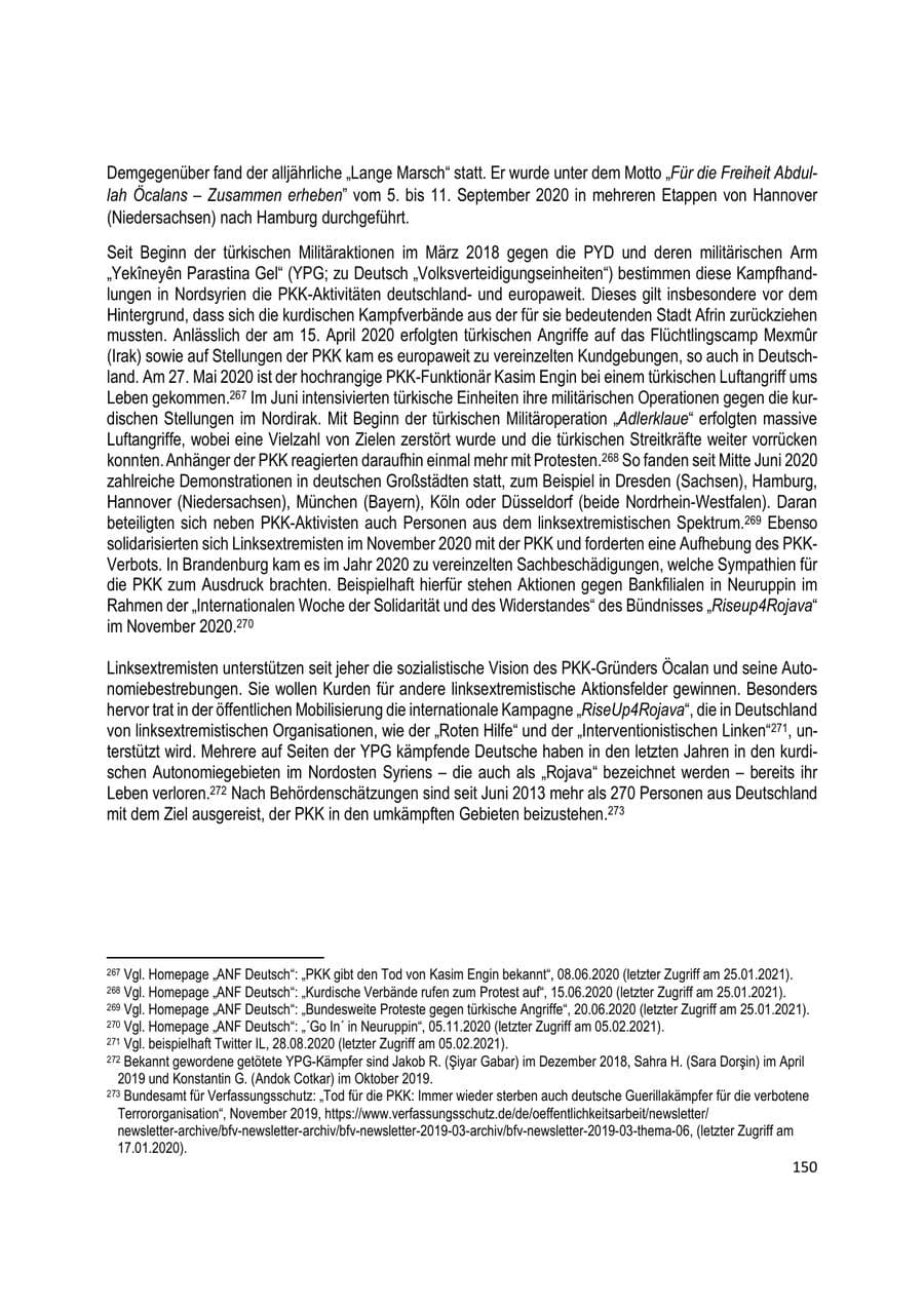 Seite 150 des Verfassungsschutzbericht 2020 Brandenburg