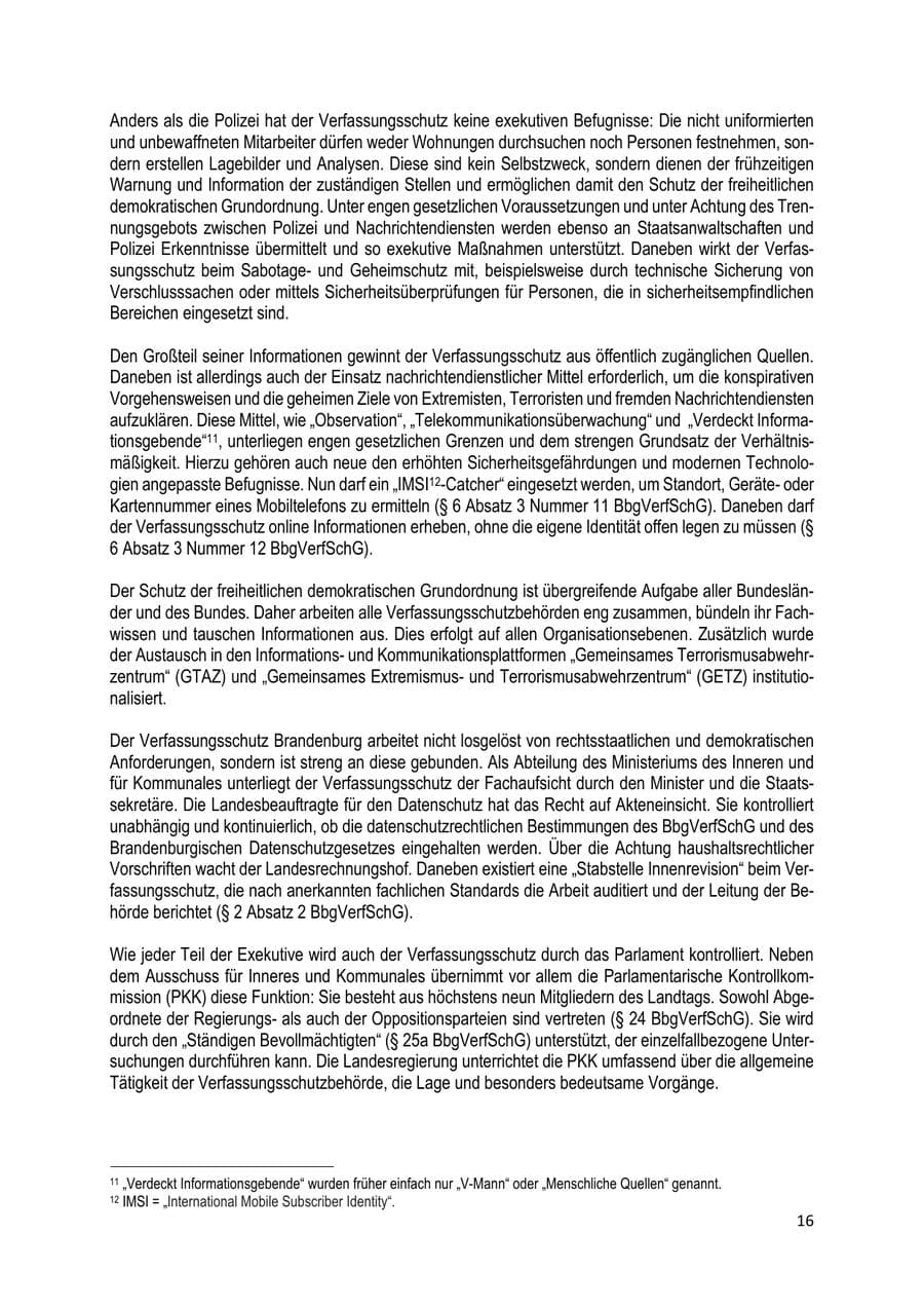 Seite 16 des Verfassungsschutzbericht 2020 Brandenburg