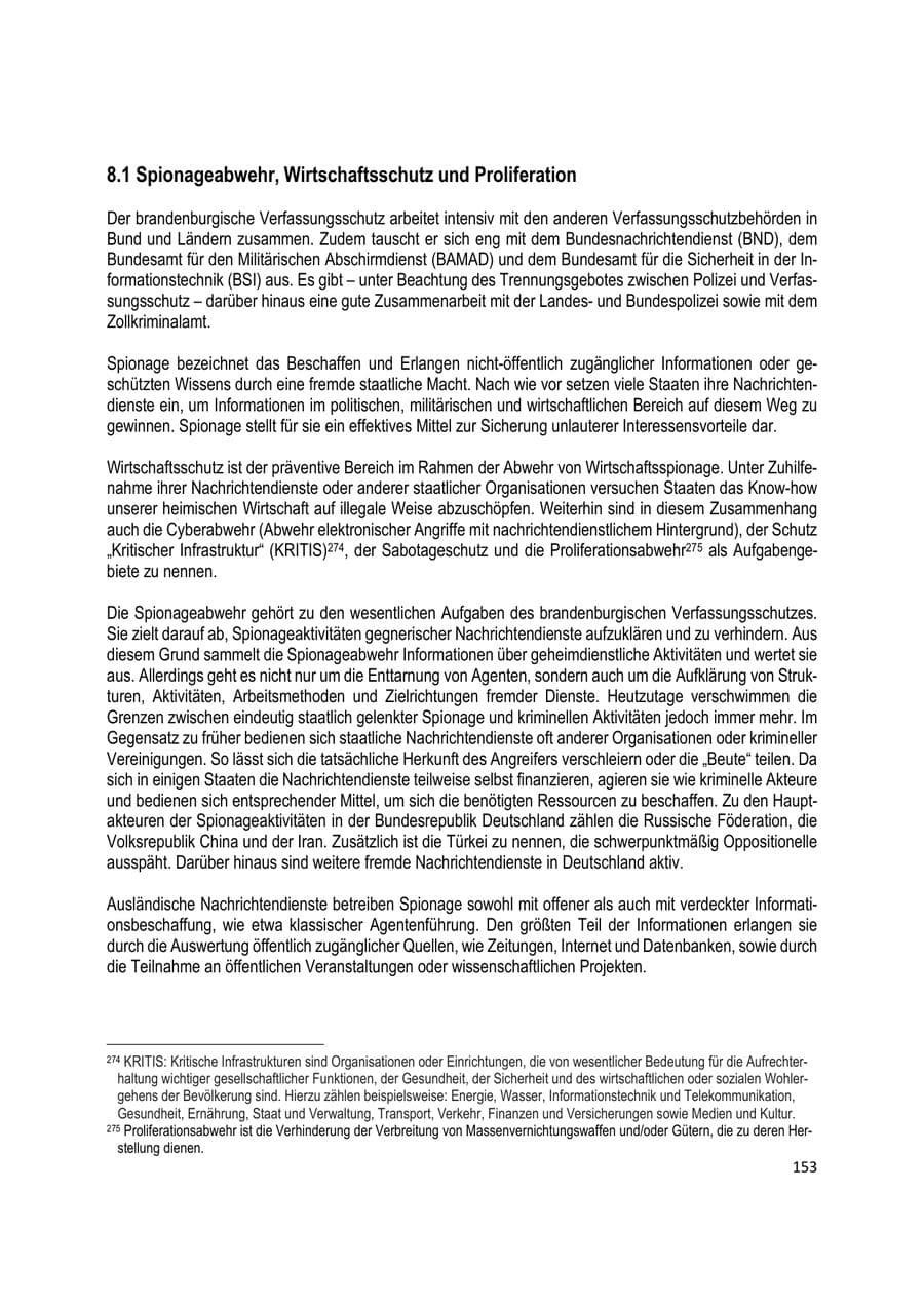 Seite 153 des Verfassungsschutzbericht 2020 Brandenburg