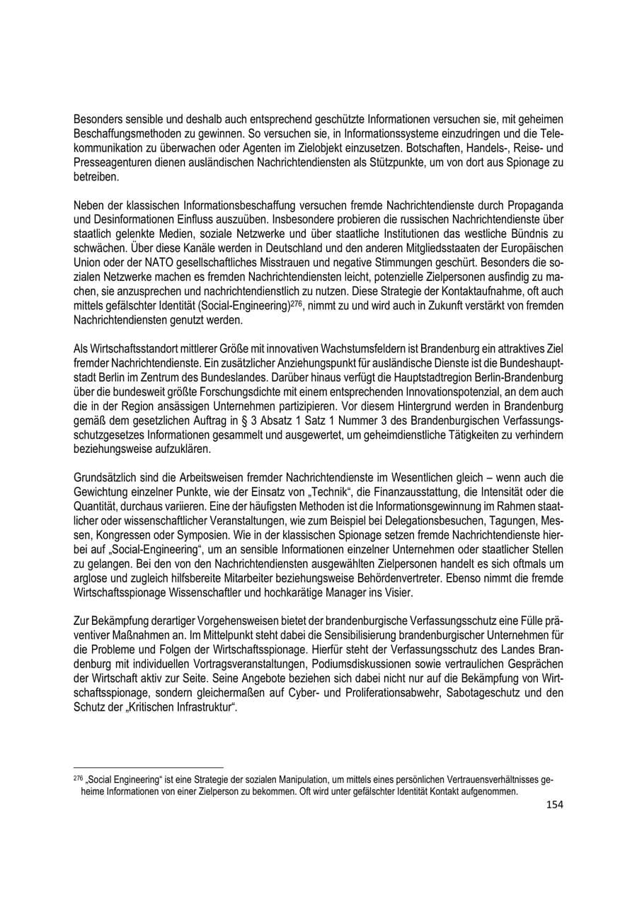 Seite 154 des Verfassungsschutzbericht 2020 Brandenburg