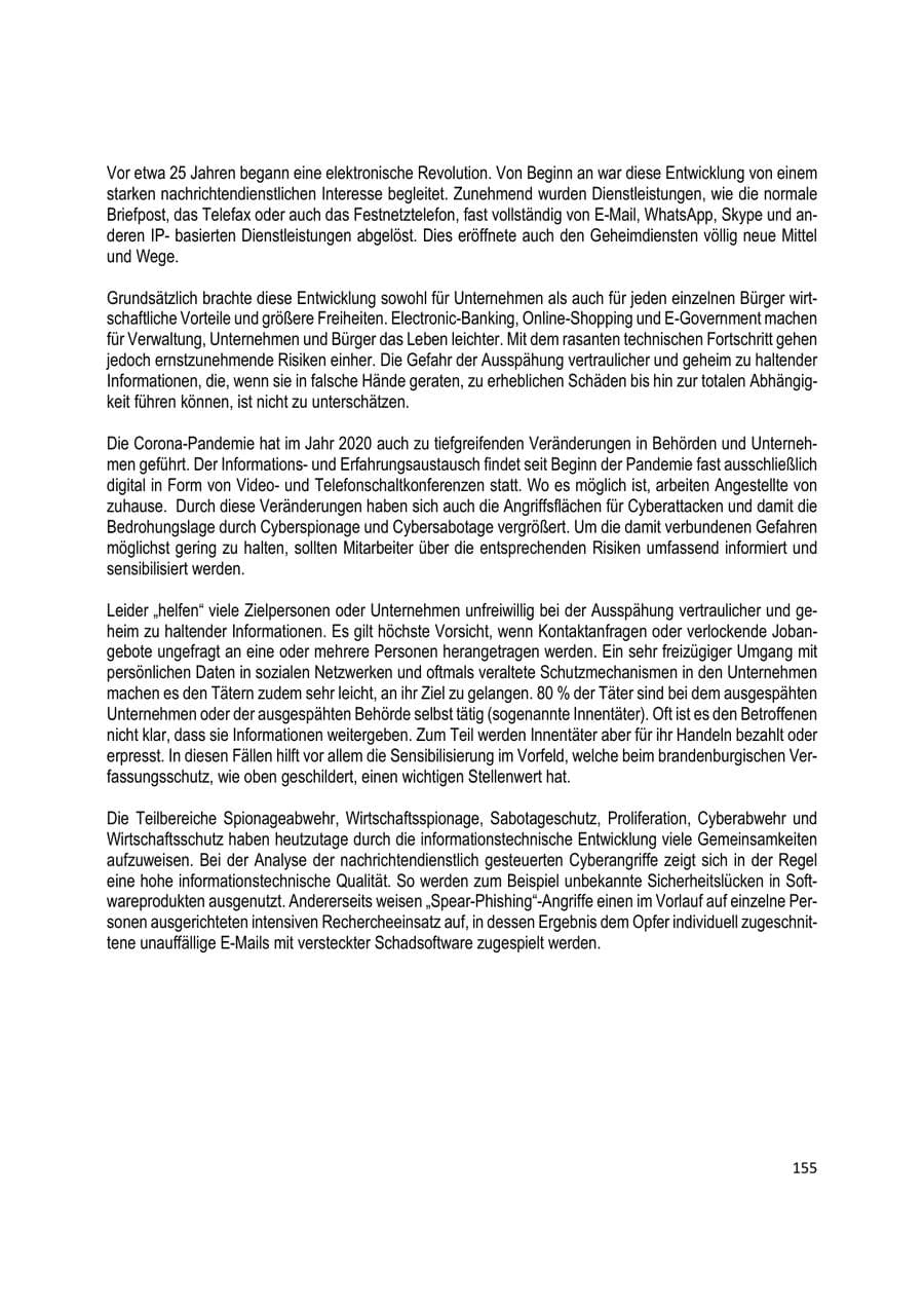 Seite 155 des Verfassungsschutzbericht 2020 Brandenburg