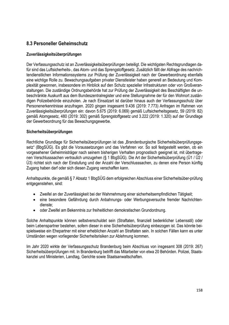Seite 158 des Verfassungsschutzbericht 2020 Brandenburg