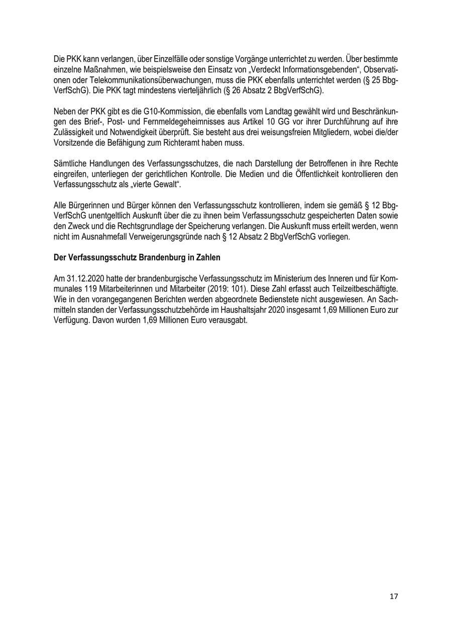 Seite 17 des Verfassungsschutzbericht 2020 Brandenburg