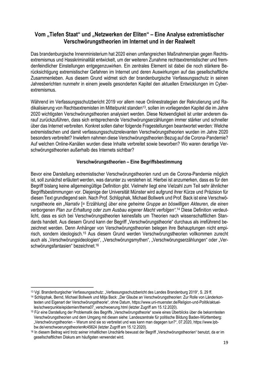 Seite 19 des Verfassungsschutzbericht 2020 Brandenburg