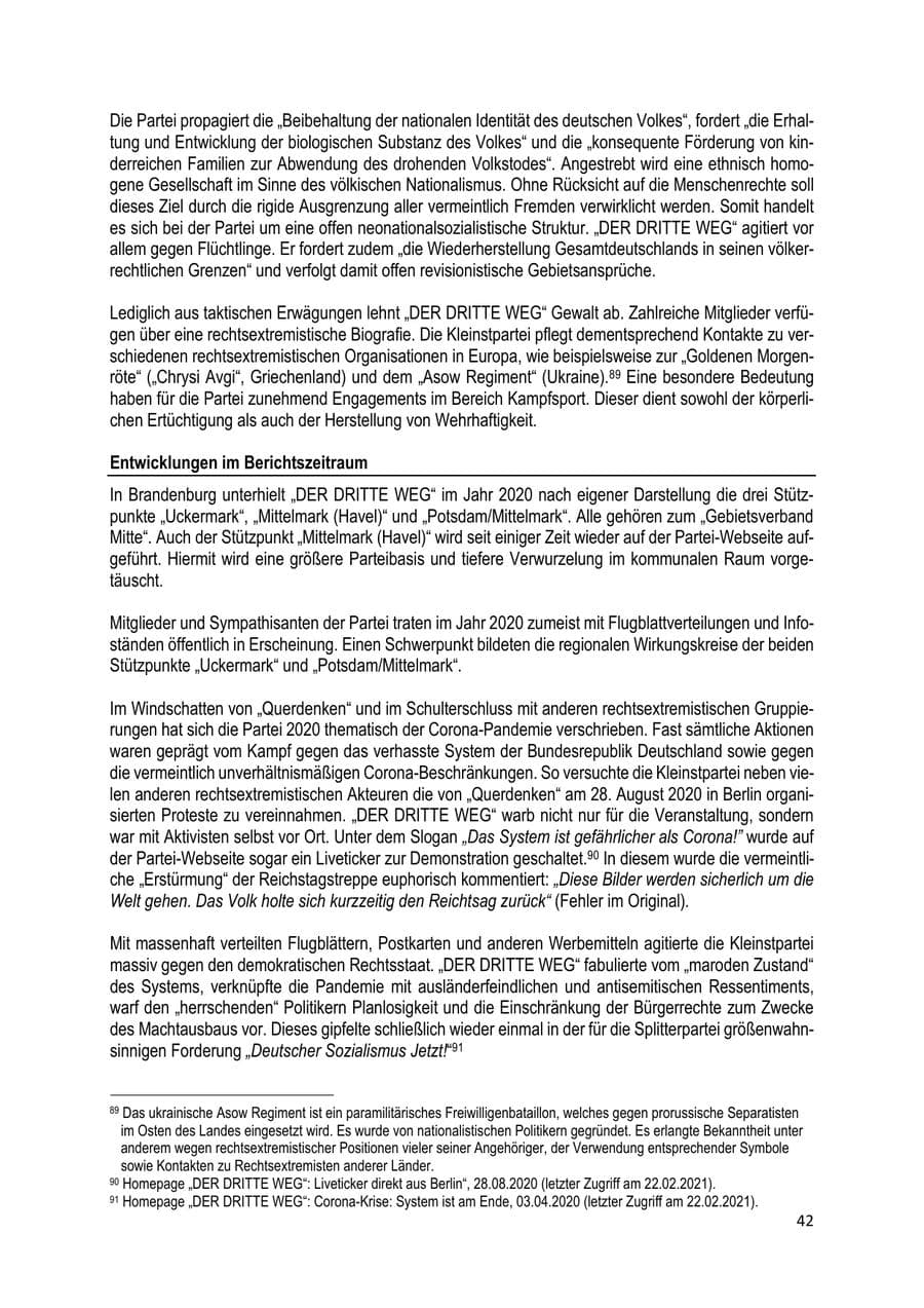 Seite 42 des Verfassungsschutzbericht 2020 Brandenburg