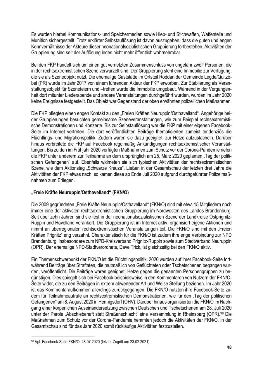 Seite 48 des Verfassungsschutzbericht 2020 Brandenburg