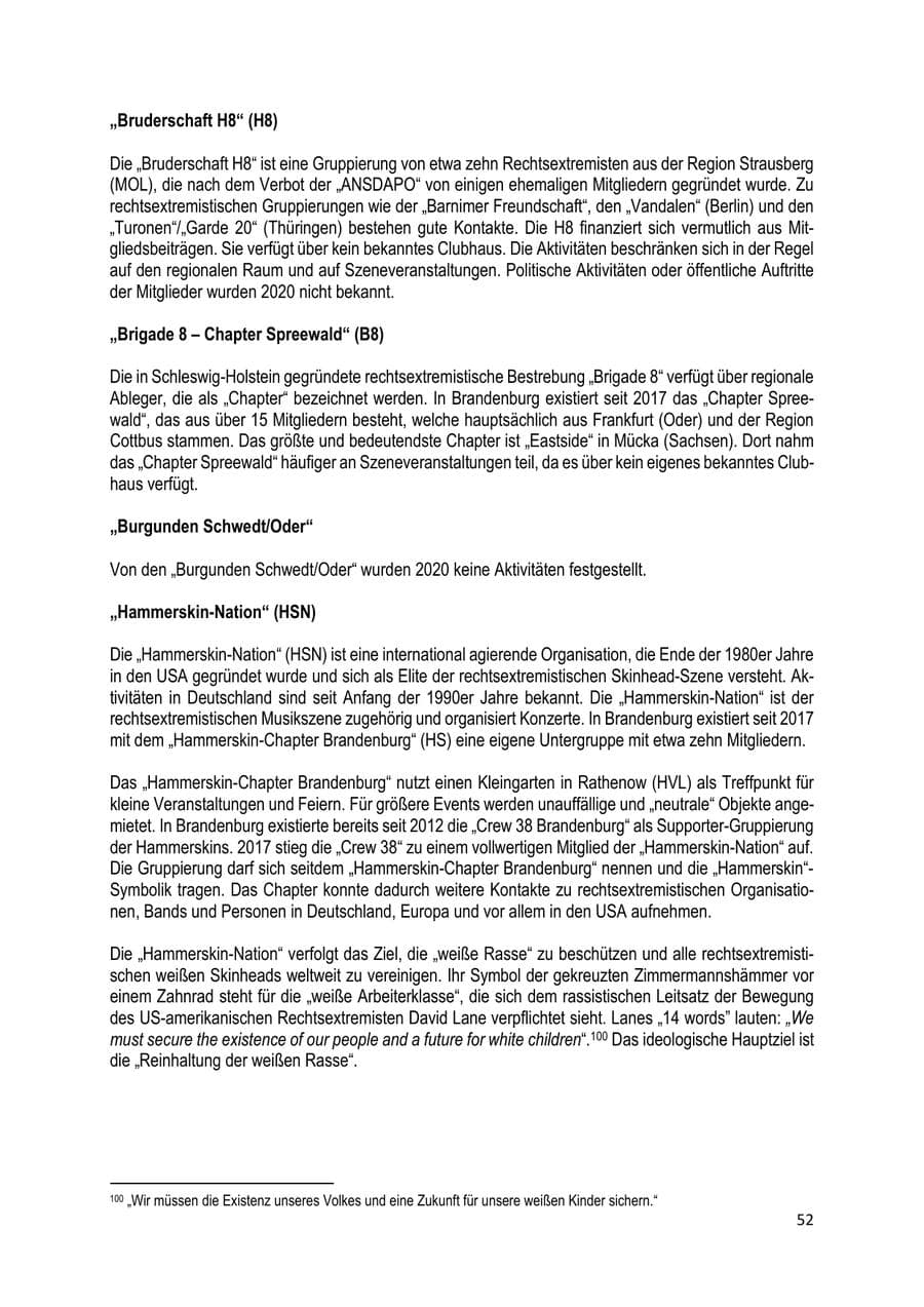 Seite 52 des Verfassungsschutzbericht 2020 Brandenburg