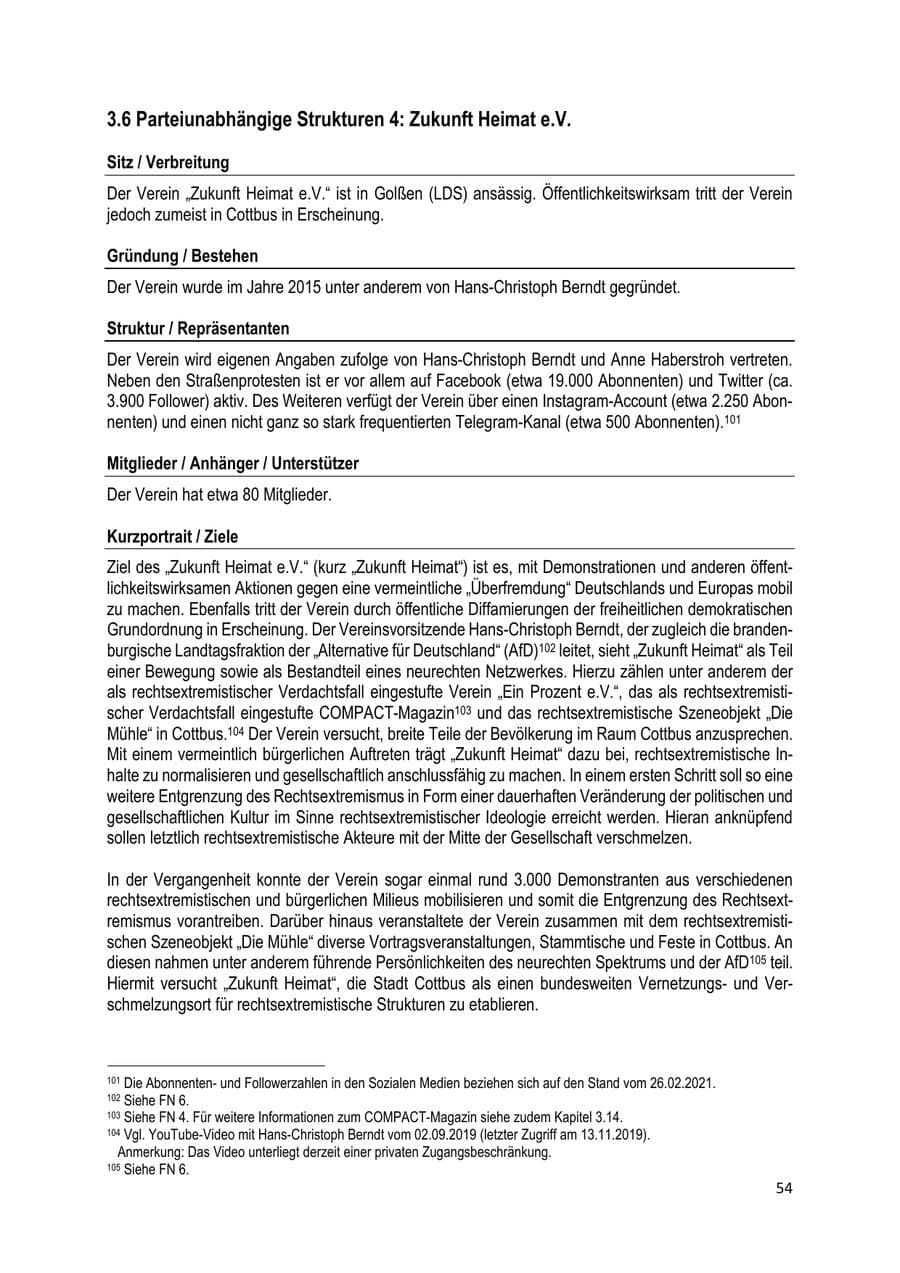 Seite 54 des Verfassungsschutzbericht 2020 Brandenburg