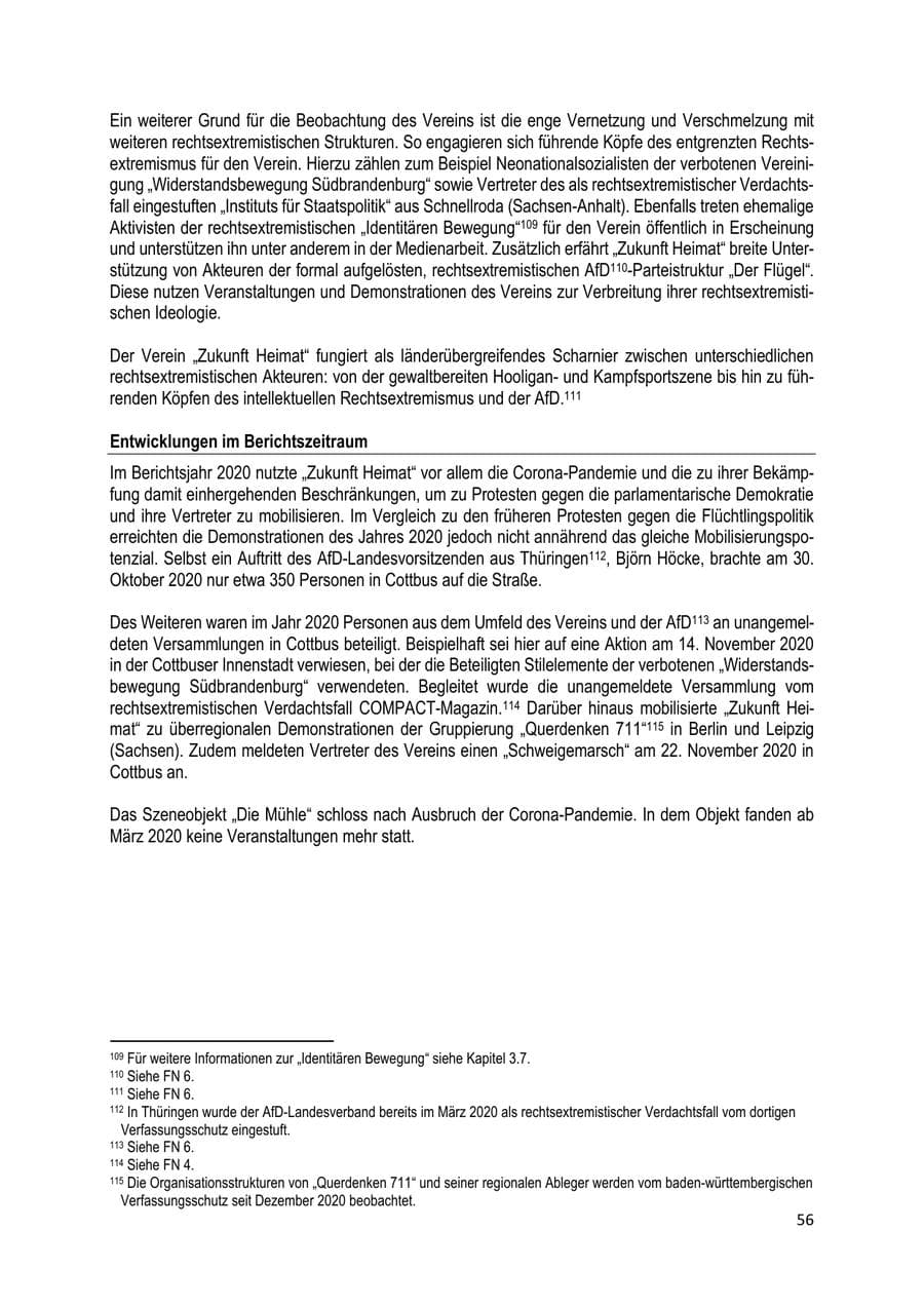 Seite 56 des Verfassungsschutzbericht 2020 Brandenburg