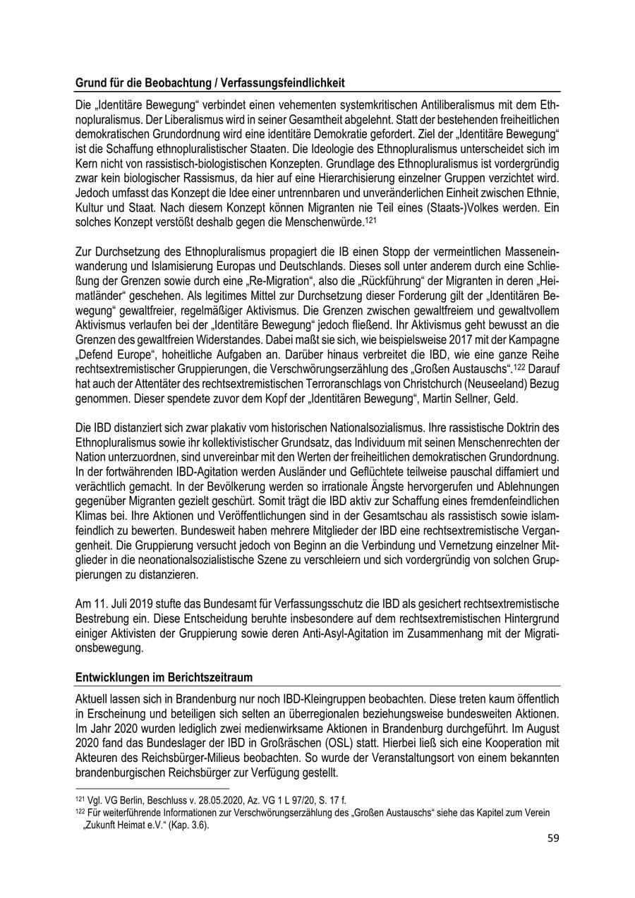 Seite 59 des Verfassungsschutzbericht 2020 Brandenburg
