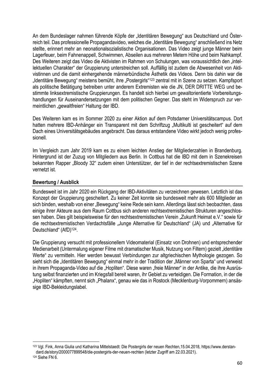 Seite 60 des Verfassungsschutzbericht 2020 Brandenburg