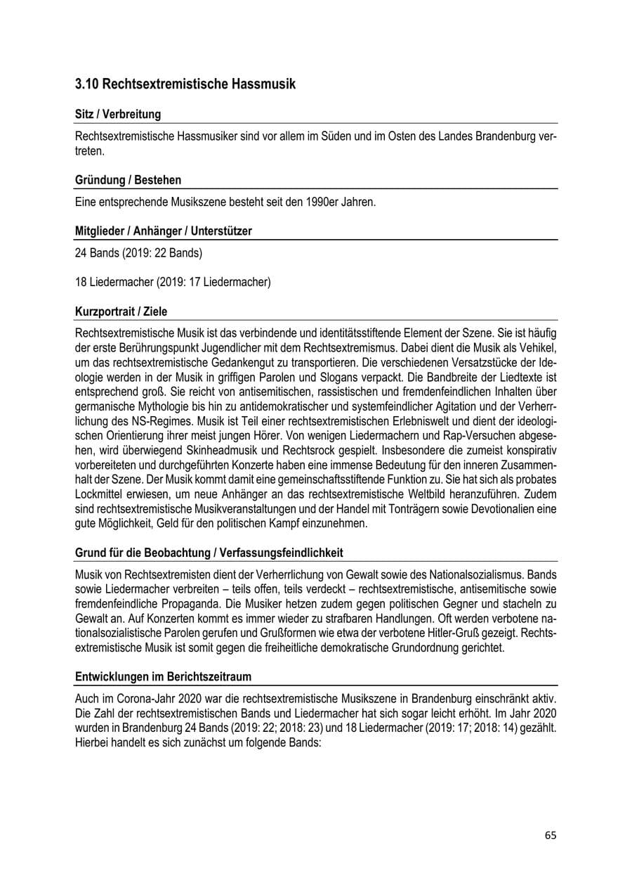 Seite 65 des Verfassungsschutzbericht 2020 Brandenburg