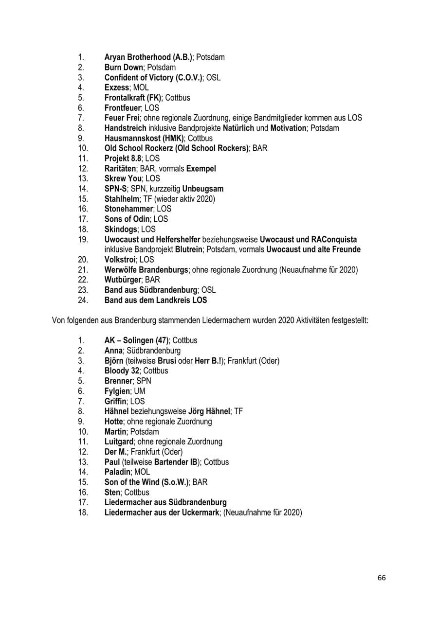Seite 66 des Verfassungsschutzbericht 2020 Brandenburg